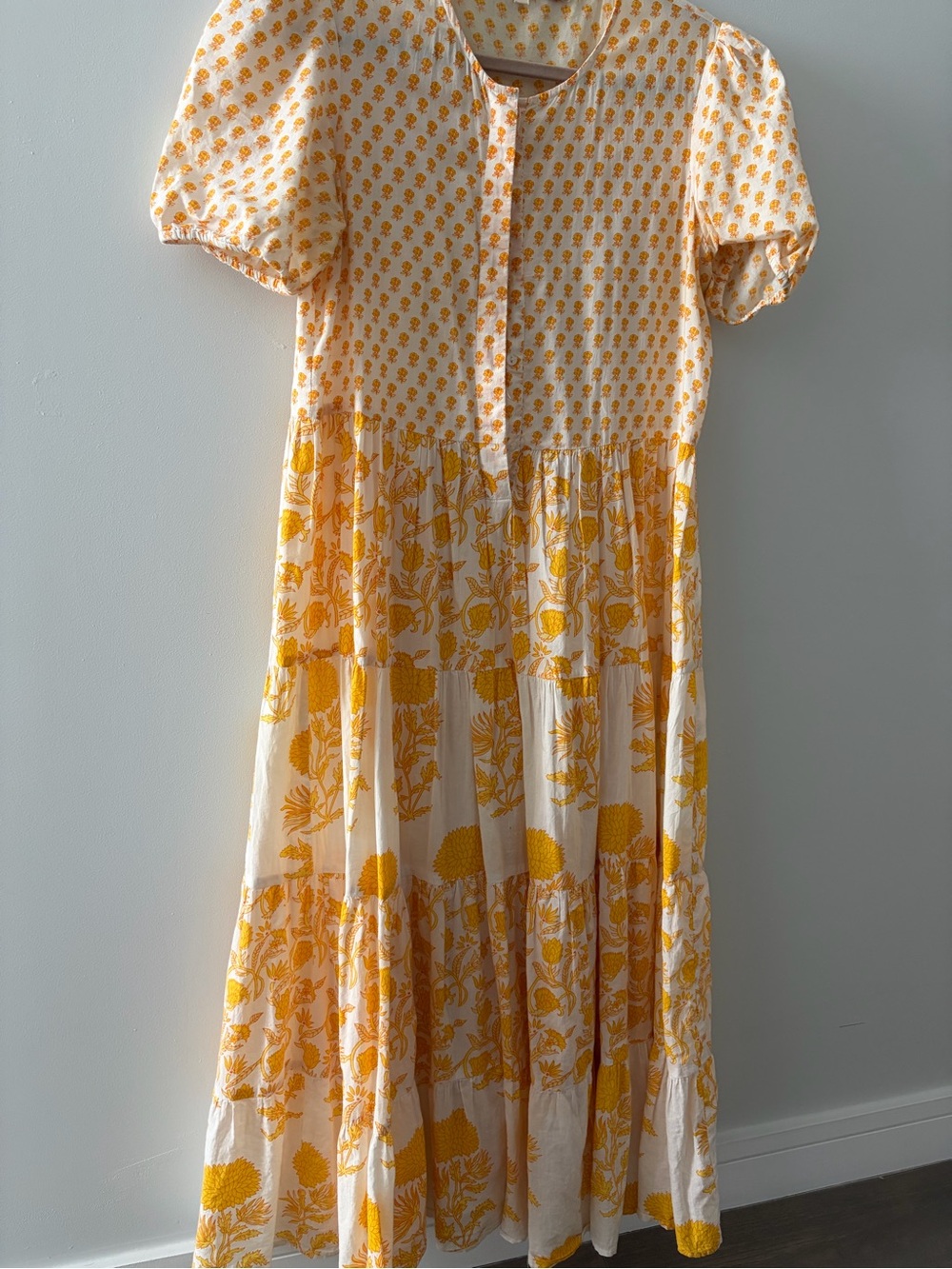 Ro’s Garden Yellow Floral Tiered Midi Dress - Lightweight Summer Style